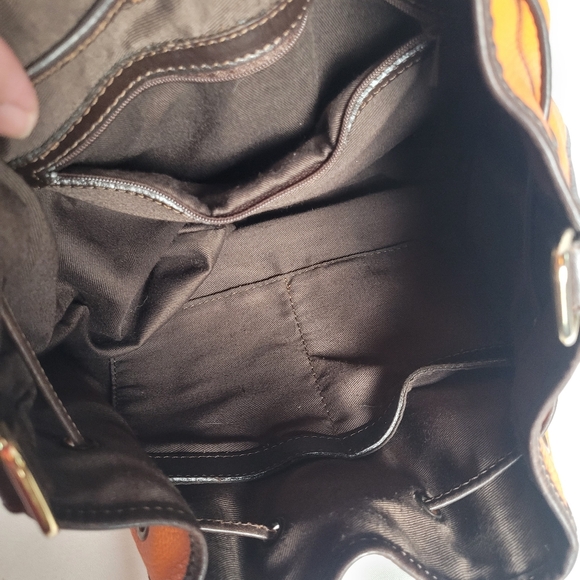 Valentina Orange Brown Genuine Leather Bucket Shoulder Bag Italy - Picture 12 of 13